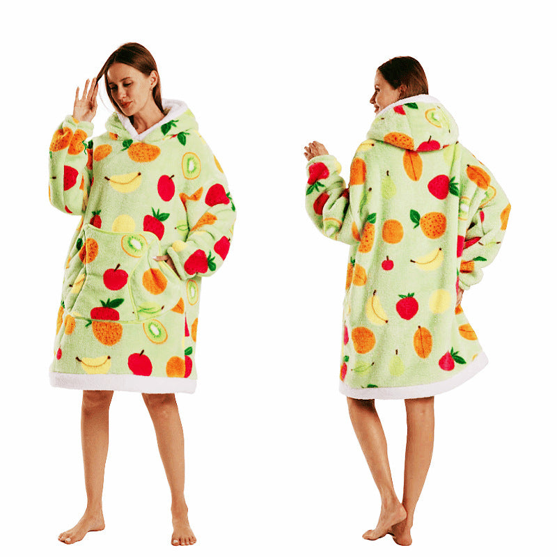 Temutk New Fruit-Themed Adult Sleepwear Autumn and Winter Thermal Wear Unisex Hooded Loungewear Couple Pajamas