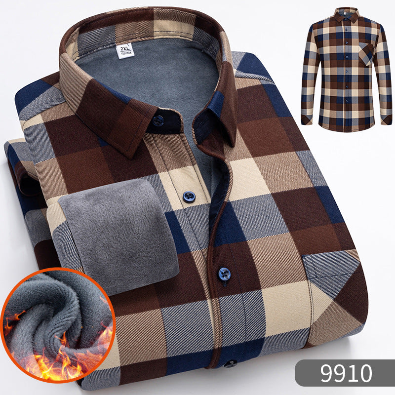 Carefully Selected Factory Goods, Velvet and Thickeneded Brushed Plaid Shirts, Men's Long-Sleeved Trendyy Shirts, Warm Tops for Young and Middle-Aged People in Autumn and Winter