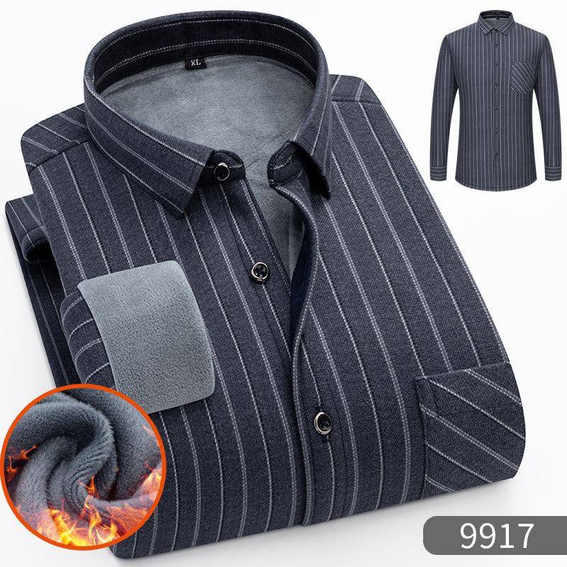 Carefully Selected Factory Goods, Velvet and Thickeneded Brushed Plaid Shirts, Men's Long-Sleeved Trendyy Shirts, Warm Tops for Young and Middle-Aged People in Autumn and Winter