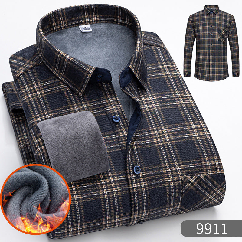 Carefully Selected Factory Goods, Velvet and Thickeneded Brushed Plaid Shirts, Men's Long-Sleeved Trendyy Shirts, Warm Tops for Young and Middle-Aged People in Autumn and Winter