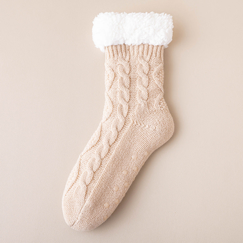 Lamb Velvet Socks Women's Autumn and Winter fleece-lined Thickened Warm Feet Home Sleeping Warm Plush Postpartum Floor Socks