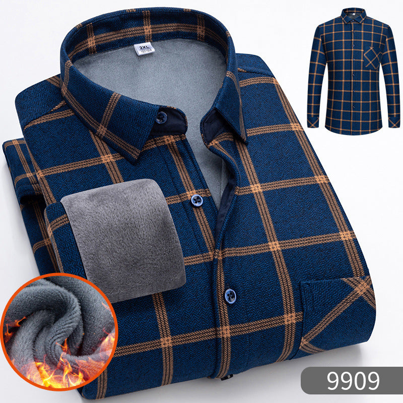 Carefully Selected Factory Goods, Velvet and Thickeneded Brushed Plaid Shirts, Men's Long-Sleeved Trendyy Shirts, Warm Tops for Young and Middle-Aged People in Autumn and Winter