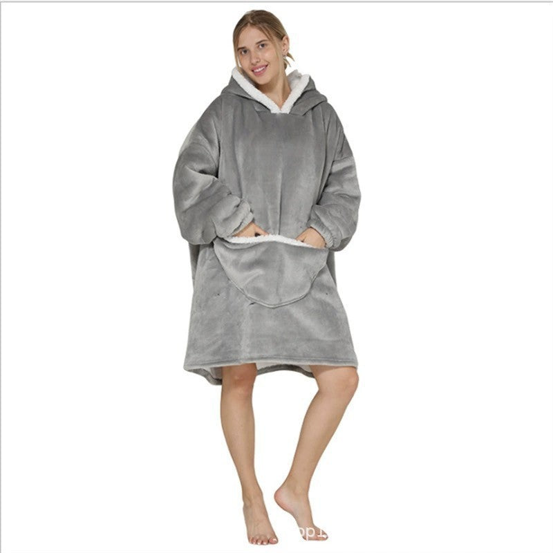 Parent-Child Composite Cold-Proof Clothing Lazy Tv Blanket Thickened Home Wear Outdoor Mid-Length Pajamas Flannel Robe