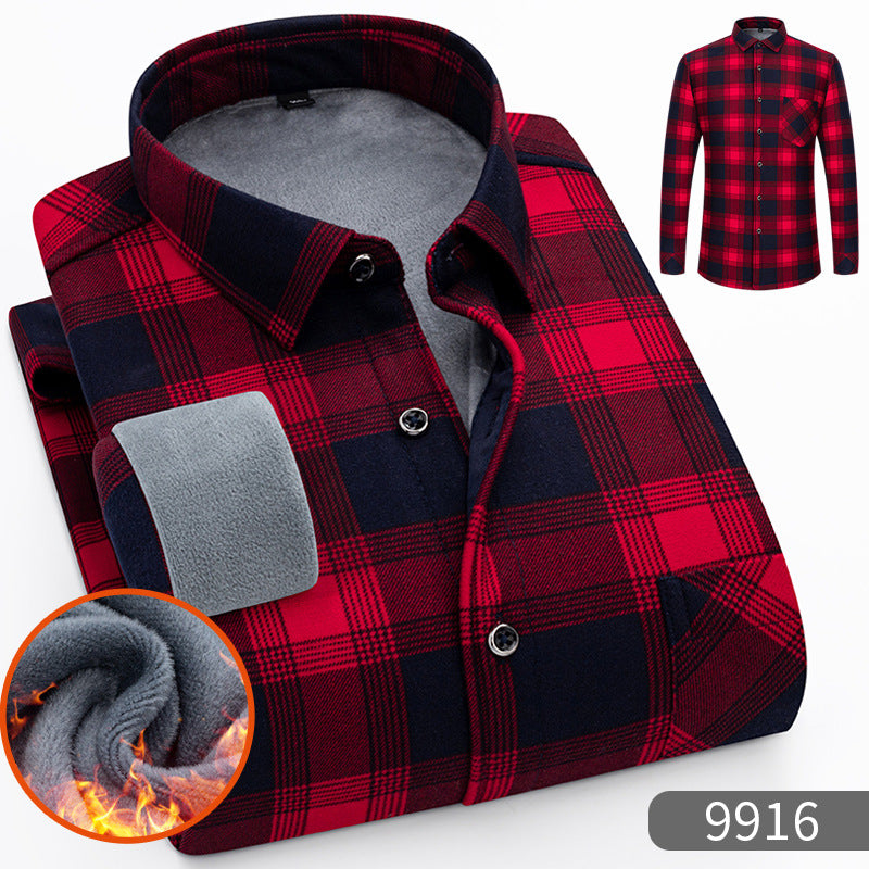 Carefully Selected Factory Goods, Velvet and Thickeneded Brushed Plaid Shirts, Men's Long-Sleeved Trendyy Shirts, Warm Tops for Young and Middle-Aged People in Autumn and Winter