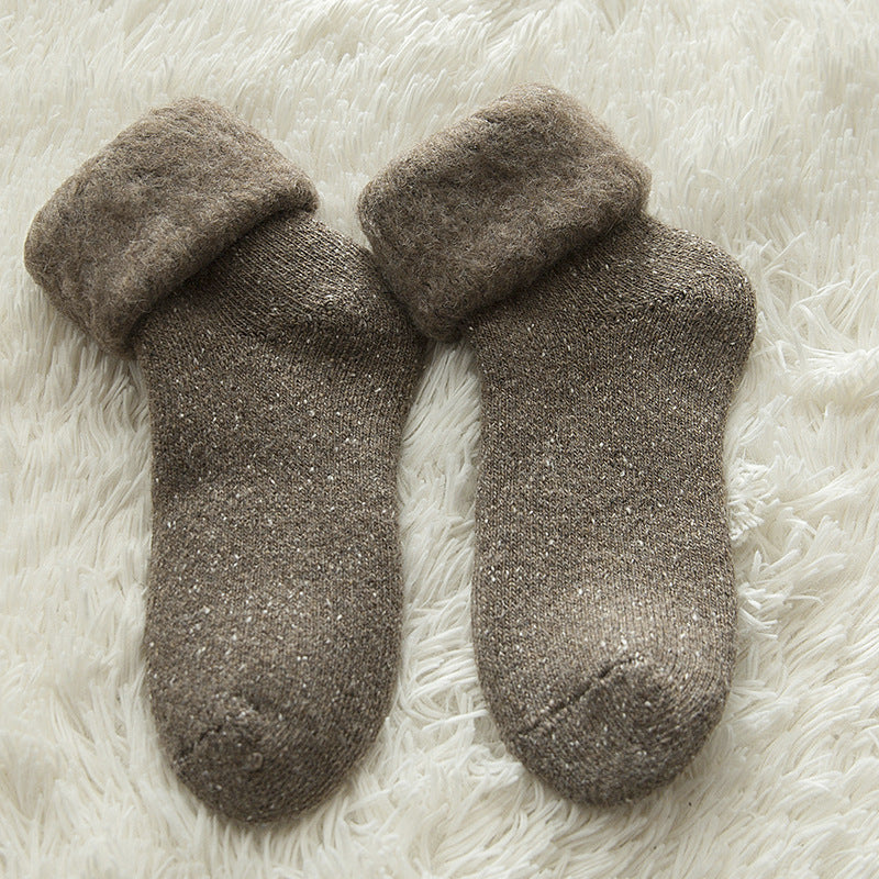 Brushed Wool Socks, Winter Women's Mid-Calf Socks, Thickeneded Fleece-Lined Snow Socks, Large Size Sleep Socks, Ski Socks, Floor Socks