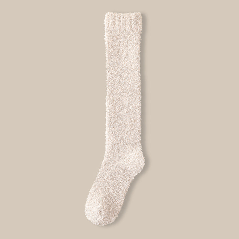 Coral velvet socks women's winter fleece-lined thick warm calf socks couples sleep socks plush confinement socks