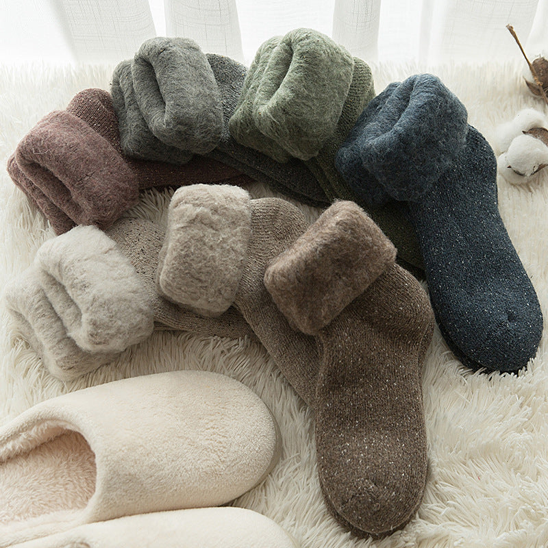 Brushed Wool Socks, Winter Women's Mid-Calf Socks, Thickeneded Fleece-Lined Snow Socks, Large Size Sleep Socks, Ski Socks, Floor Socks