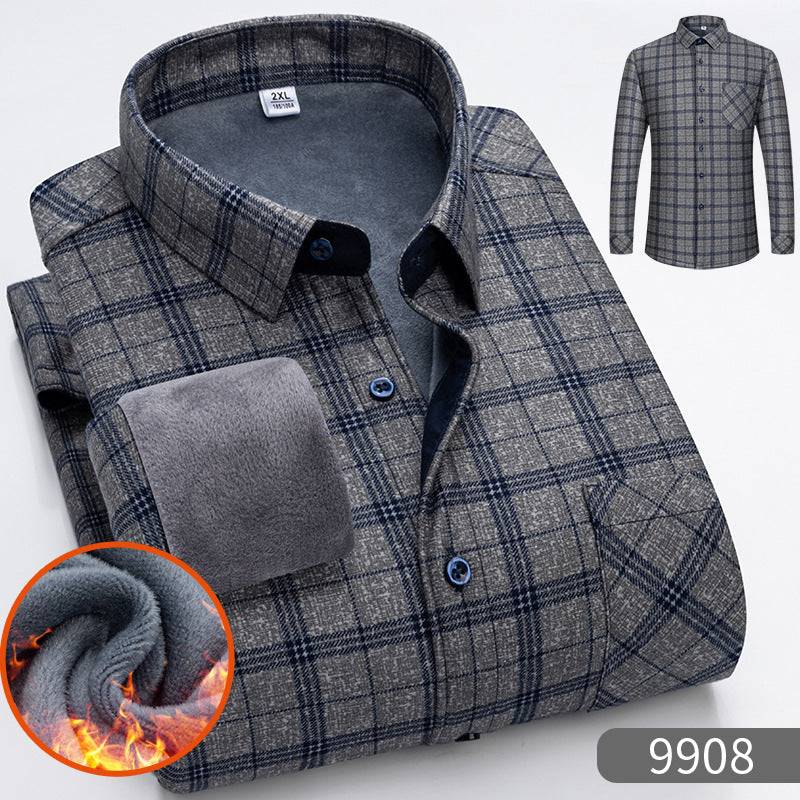 Carefully Selected Factory Goods, Velvet and Thickeneded Brushed Plaid Shirts, Men's Long-Sleeved Trendyy Shirts, Warm Tops for Young and Middle-Aged People in Autumn and Winter