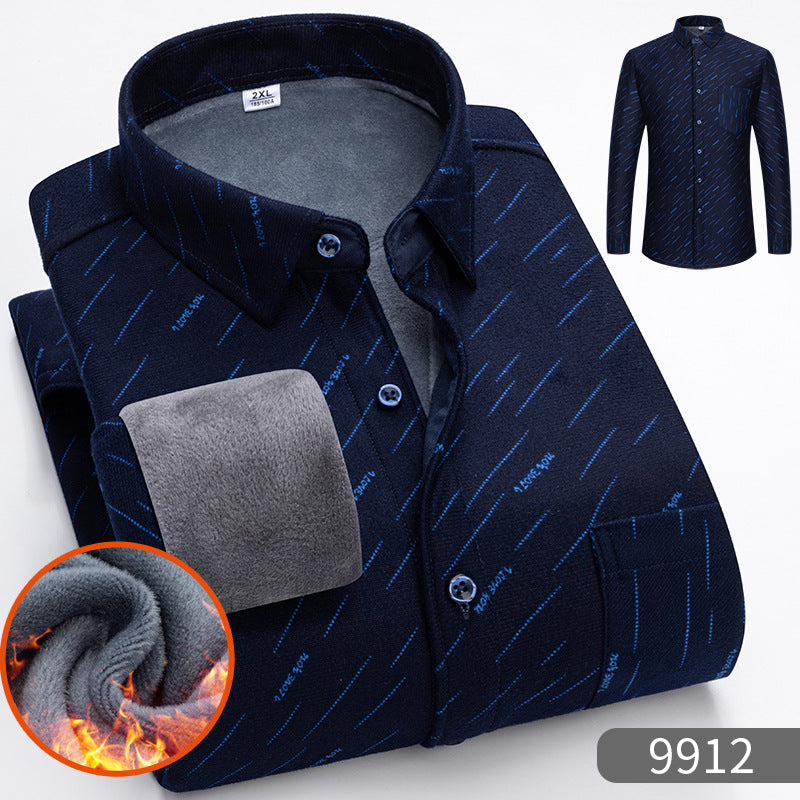Carefully Selected Factory Goods, Velvet and Thickeneded Brushed Plaid Shirts, Men's Long-Sleeved Trendyy Shirts, Warm Tops for Young and Middle-Aged People in Autumn and Winter