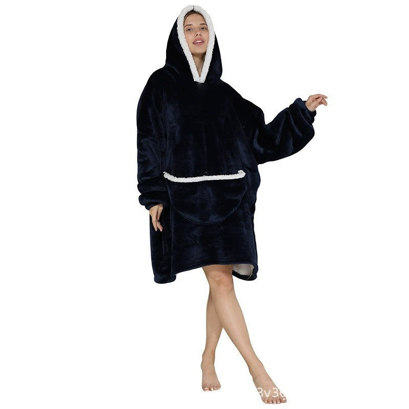 Parent-Child Composite Cold-Proof Clothing Lazy Tv Blanket Thickened Home Wear Outdoor Mid-Length Pajamas Flannel Robe