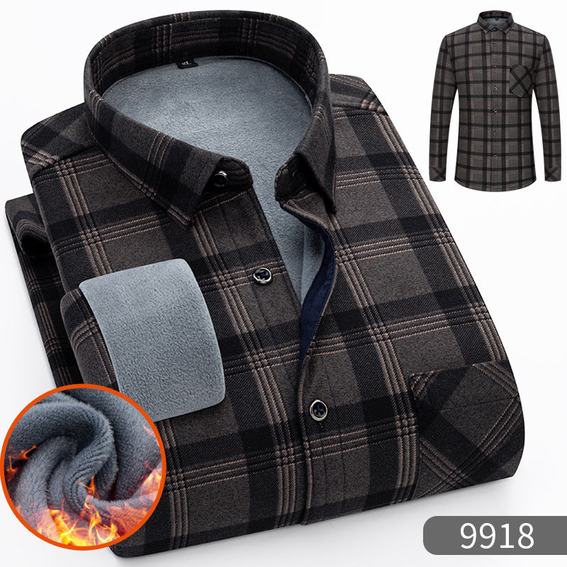 Carefully Selected Factory Goods, Velvet and Thickeneded Brushed Plaid Shirts, Men's Long-Sleeved Trendyy Shirts, Warm Tops for Young and Middle-Aged People in Autumn and Winter