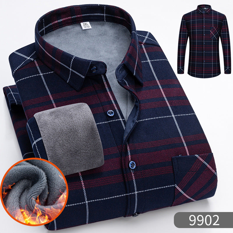 Carefully Selected Factory Goods, Velvet and Thickeneded Brushed Plaid Shirts, Men's Long-Sleeved Trendyy Shirts, Warm Tops for Young and Middle-Aged People in Autumn and Winter