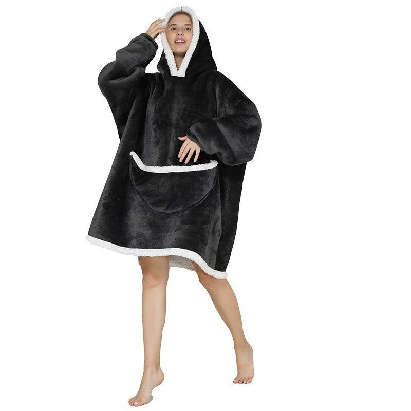 Parent-Child Composite Cold-Proof Clothing Lazy Tv Blanket Thickened Home Wear Outdoor Mid-Length Pajamas Flannel Robe
