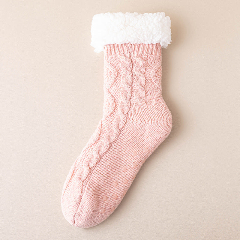 Lamb Velvet Socks Women's Autumn and Winter fleece-lined Thickened Warm Feet Home Sleeping Warm Plush Postpartum Floor Socks