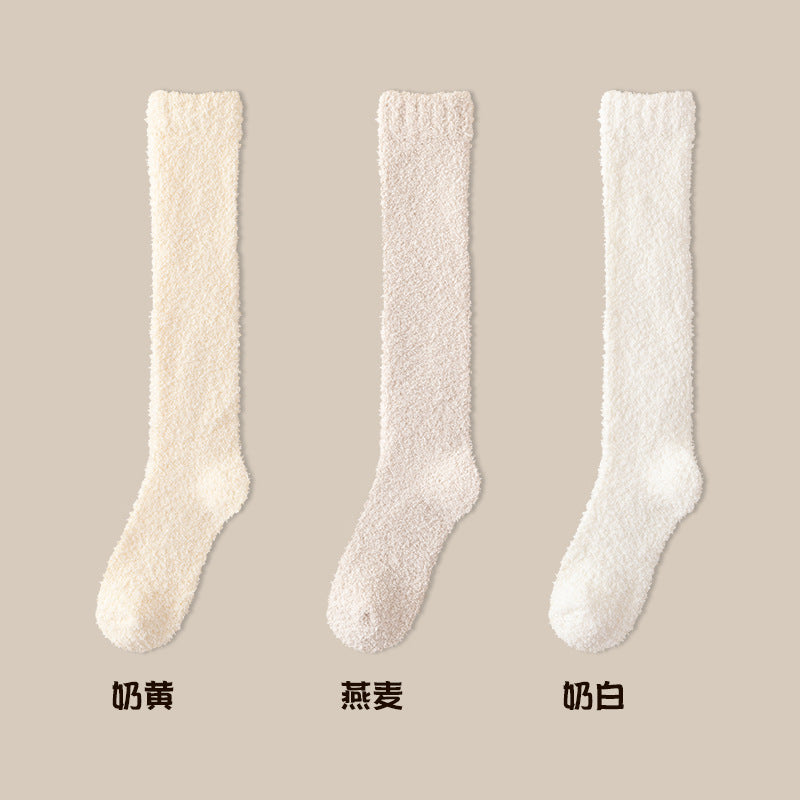 Coral velvet socks women's winter fleece-lined thick warm calf socks couples sleep socks plush confinement socks