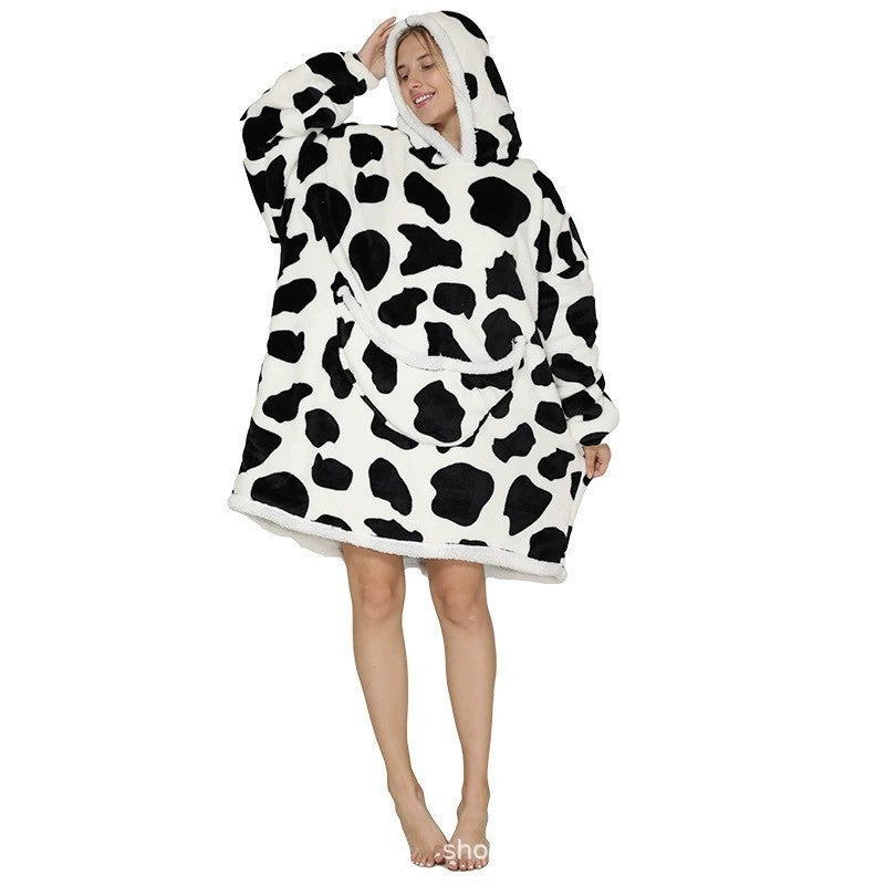 Parent-Child Composite Cold-Proof Clothing Lazy Tv Blanket Thickened Home Wear Outdoor Mid-Length Pajamas Flannel Robe