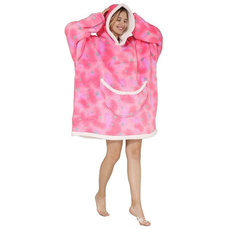 Parent-Child Composite Cold-Proof Clothing Lazy Tv Blanket Thickened Home Wear Outdoor Mid-Length Pajamas Flannel Robe