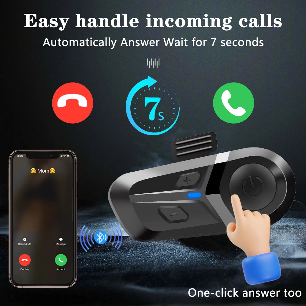 Bluetooth 5.3 Wireless Motorcycle Helmet Headset Hands-free Call Phone Motorcycle Waterproof Earphone Music Player Moto Helmet