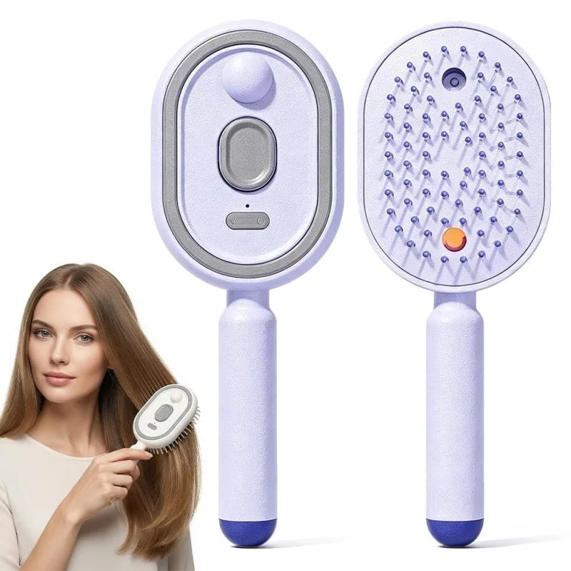 3 in 1 Electric Spray Air Cushions Massage Comb Self Cleaning Steam Anti-Tangle Essential Oil Misting Hair Brush Reduce Frizz