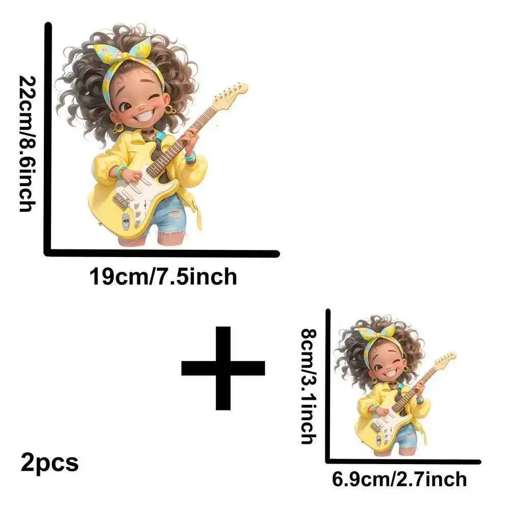 Yellow Guitar Music Girl Heat Transfer Patches For Clothing DIY A-Level Washable T-shirts Iron-on Thermal Stickers