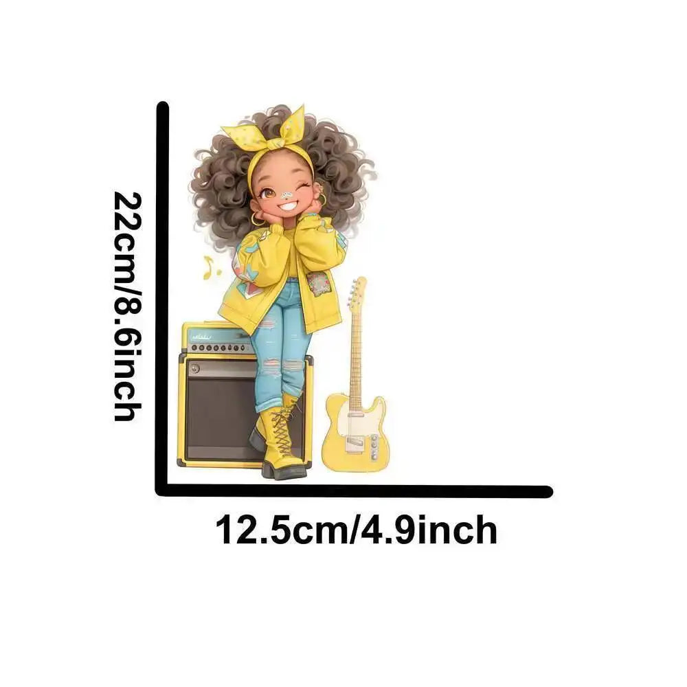 Yellow Guitar Music Girl Heat Transfer Patches For Clothing DIY A-Level Washable T-shirts Iron-on Thermal Stickers
