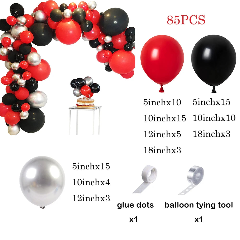 1 Set Red Black Balloons Garland Arch Kit Baby Shower Birthday Decorations Red White Black Silver Balloon Graduation Party Decor