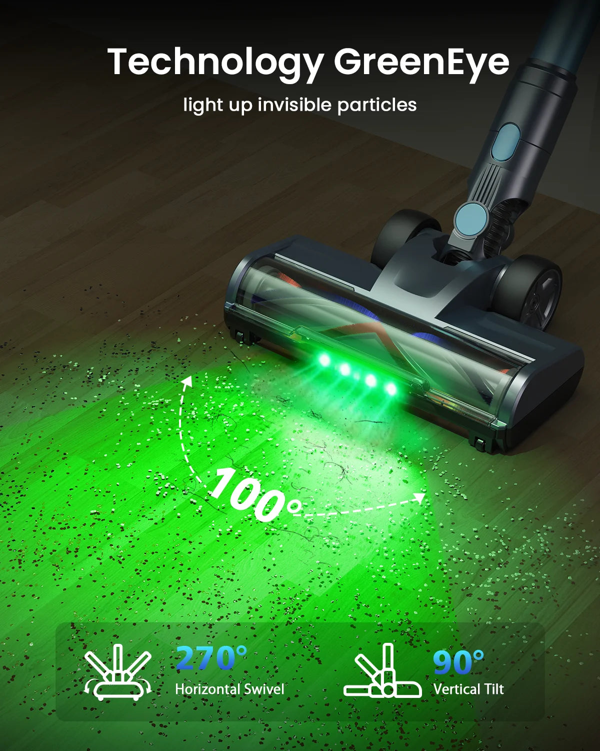Homore NH007 650W/75KPA Powerful Cordless Vacuum Cleaner with LED Ambient Light, Smart Suction and Self-Standing Design