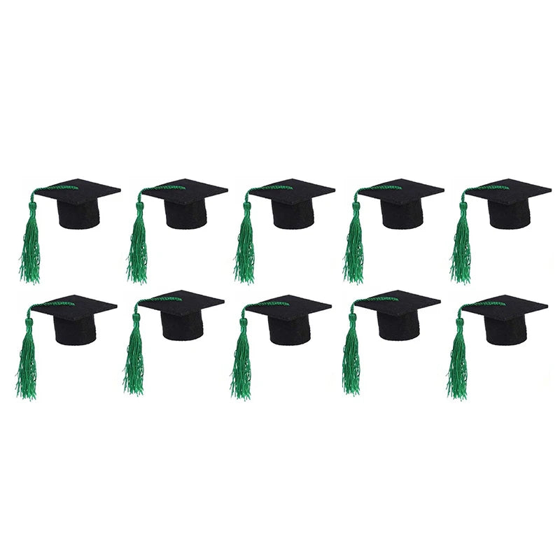 10PCS Mini Graduation Hat Doctoral Cap Costume Top Hat With Tassels DIY Plush Doll Decor Wine Bottle Decoration