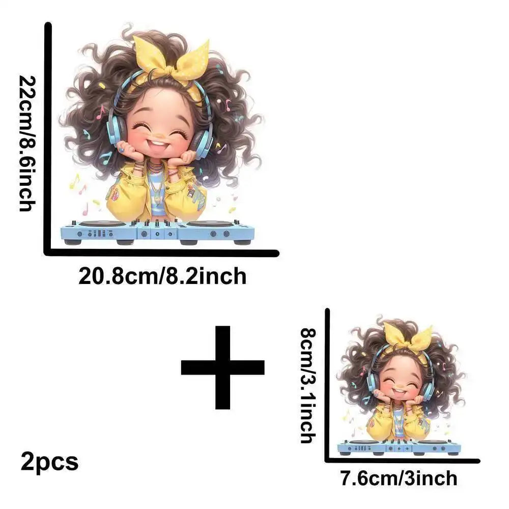 Yellow Guitar Music Girl Heat Transfer Patches For Clothing DIY A-Level Washable T-shirts Iron-on Thermal Stickers