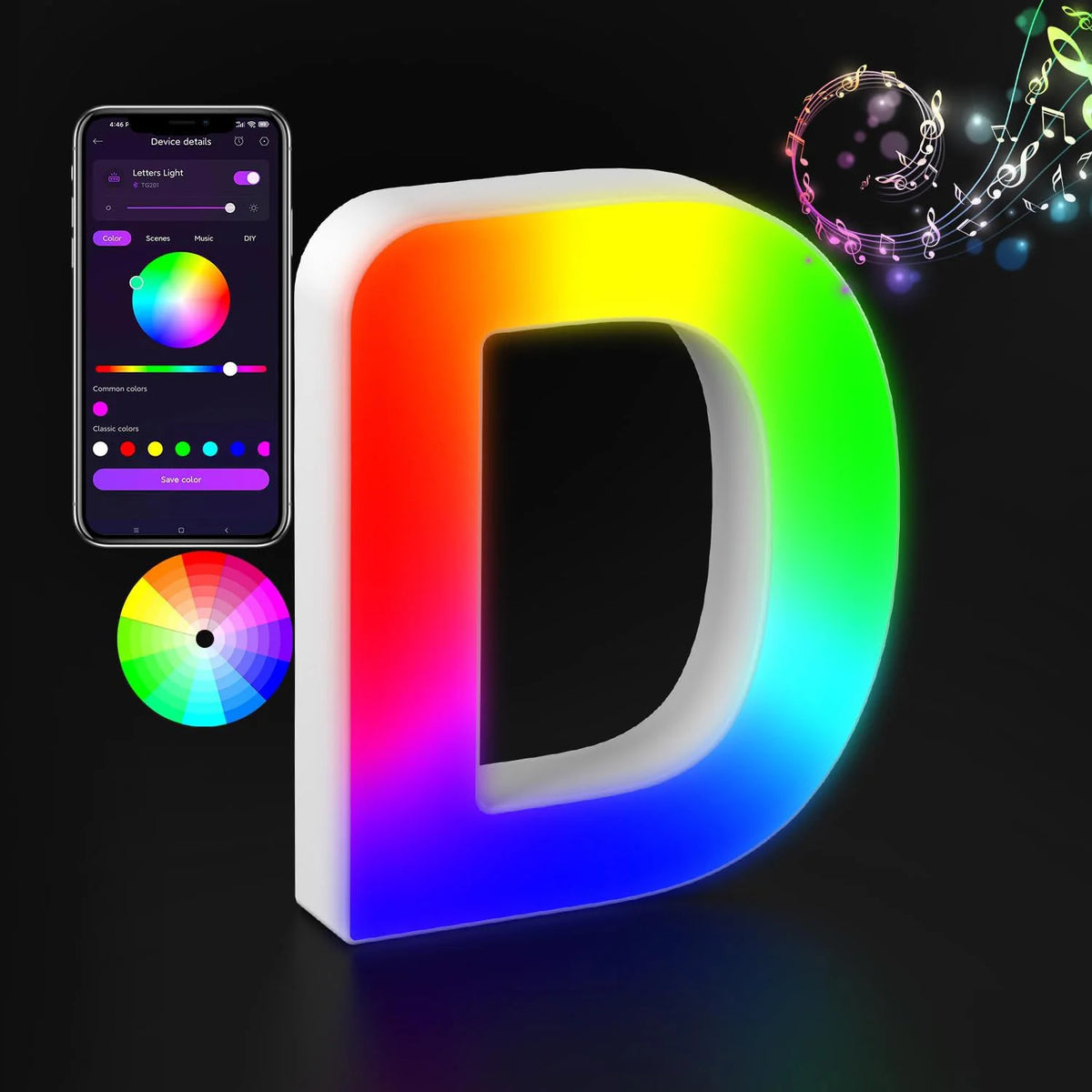 Light Up Letters LED Letter Lighted Letter Color Glitter Alphabet MeRGBW APP Music Sync Gift Logo Bar Wall Night Light Letters