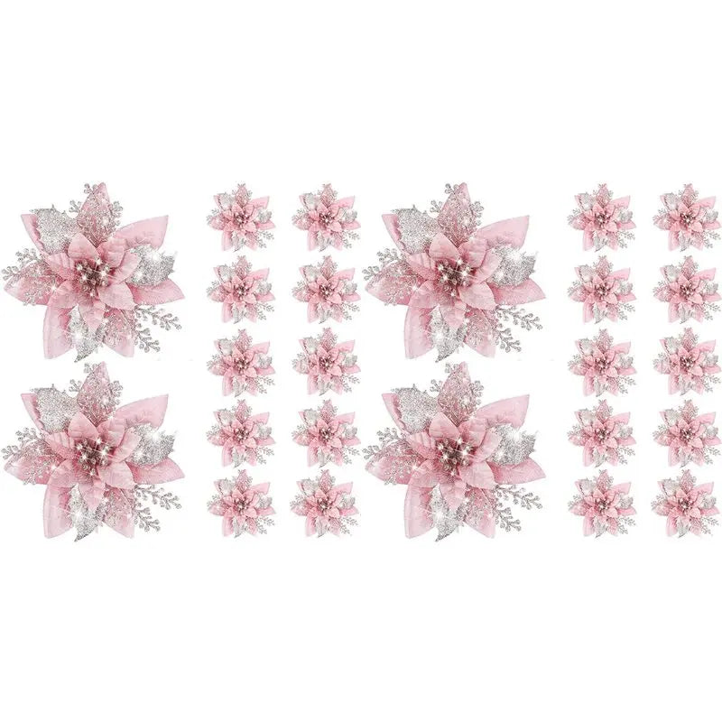 【EFFICIENT 】40PCS 14.5Cm Glitter Artificial Christmas Flowers Merry Christmas Tree Decoration Happy New Year Ornaments Xmas,A