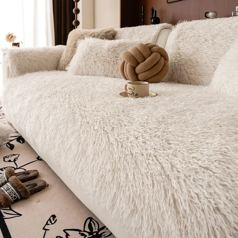 Winter Thicken Long Plush Sofa Cover Lamb Wool Sofa Cushion Non-slip Light Luxury Mat Чехол На Диван Без Боков Housse De Canapé