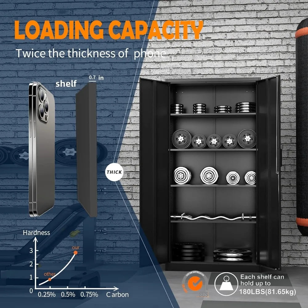 Yizosh Metal Garage Storage Cabinet with 2 Doors and 5 Adjustable Shelves - 71 Steel Lockable File Cabinet,Locking Tool Cabinets
