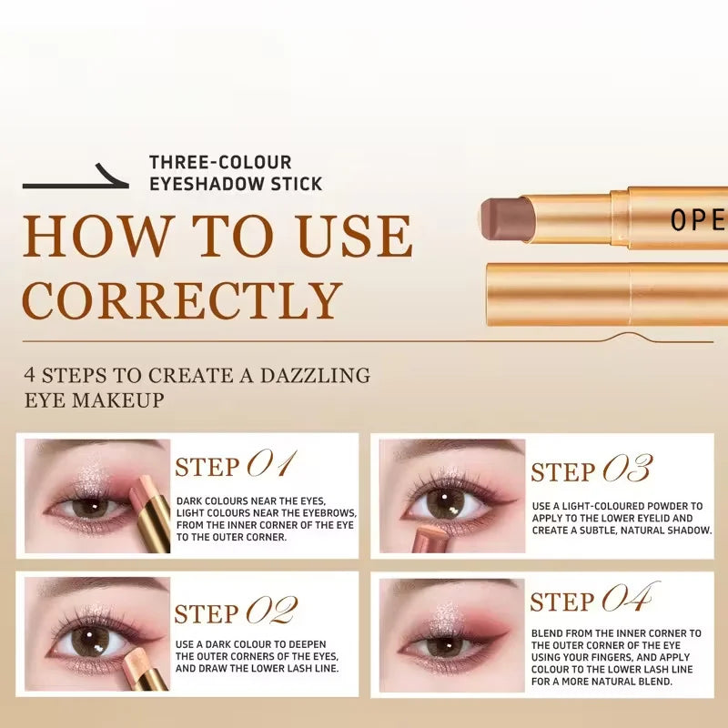 3-in-1 Cream Eyeshadow Stick Matte & Shimmer, Smooth Easy Apply Long Lasting Multicolor Eye Shadow for Daily Makeup