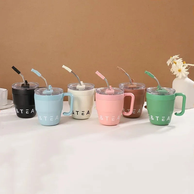 Coffee Cup Stainless Steel Insulated Cups Portable Cold Hot Drinks Water Cup Milk Mug with Straw Household Office Drinkware
