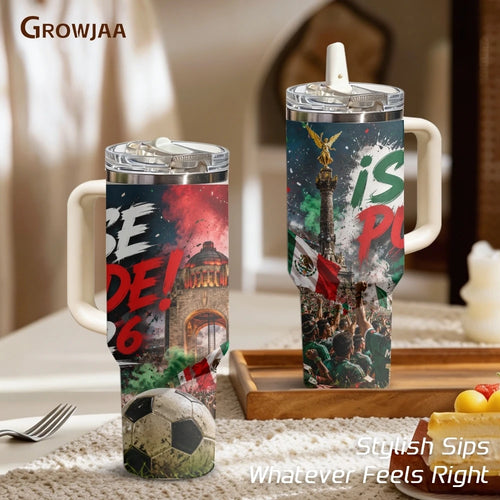 2026 MEXICO Football Vacuum Flasks 40oz 3rd Gen Vacuum Insulated Stainless Steel Tumbler Cup with Handle Straw Lid for Gifts