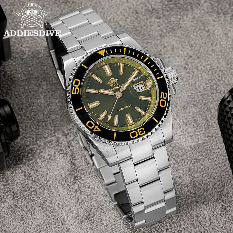 ADDIESDIVE New Diving Watch Men Luminous Cerammic Bezel 316L Stainless Steel 200m Waterproof AR Coated 41mm Quartz Wristwatch