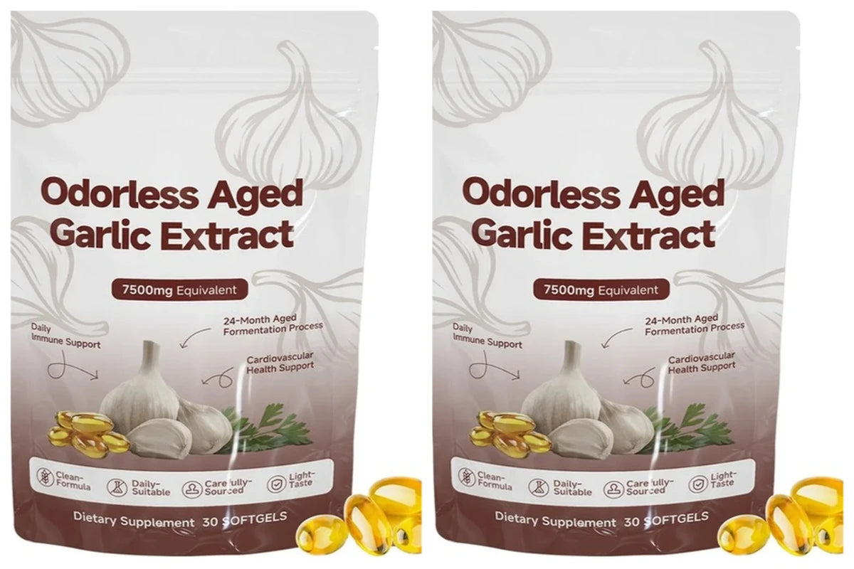 Odorless Aged Garlic Extract Softgels 7500mg Equivalent 24-Month Fermented For Immune Cardio Metabolic Support Adult 30 Count