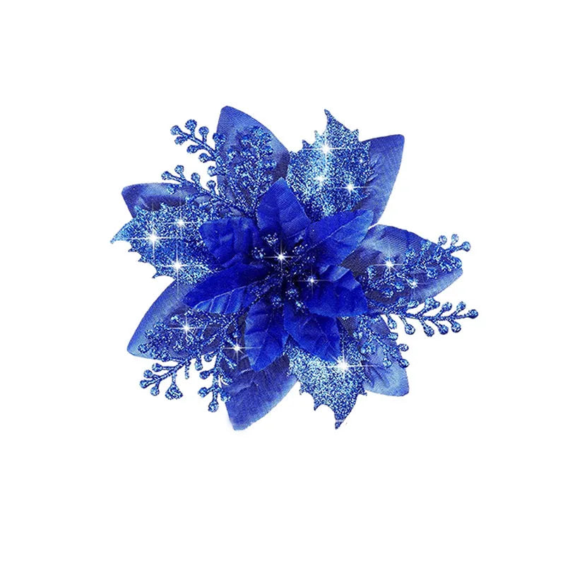 Glitter Artifical Christmas Flowers Mreey Christmas Tree Decoration Happy New Year Ornaments Xmas Fake Flowers Natal