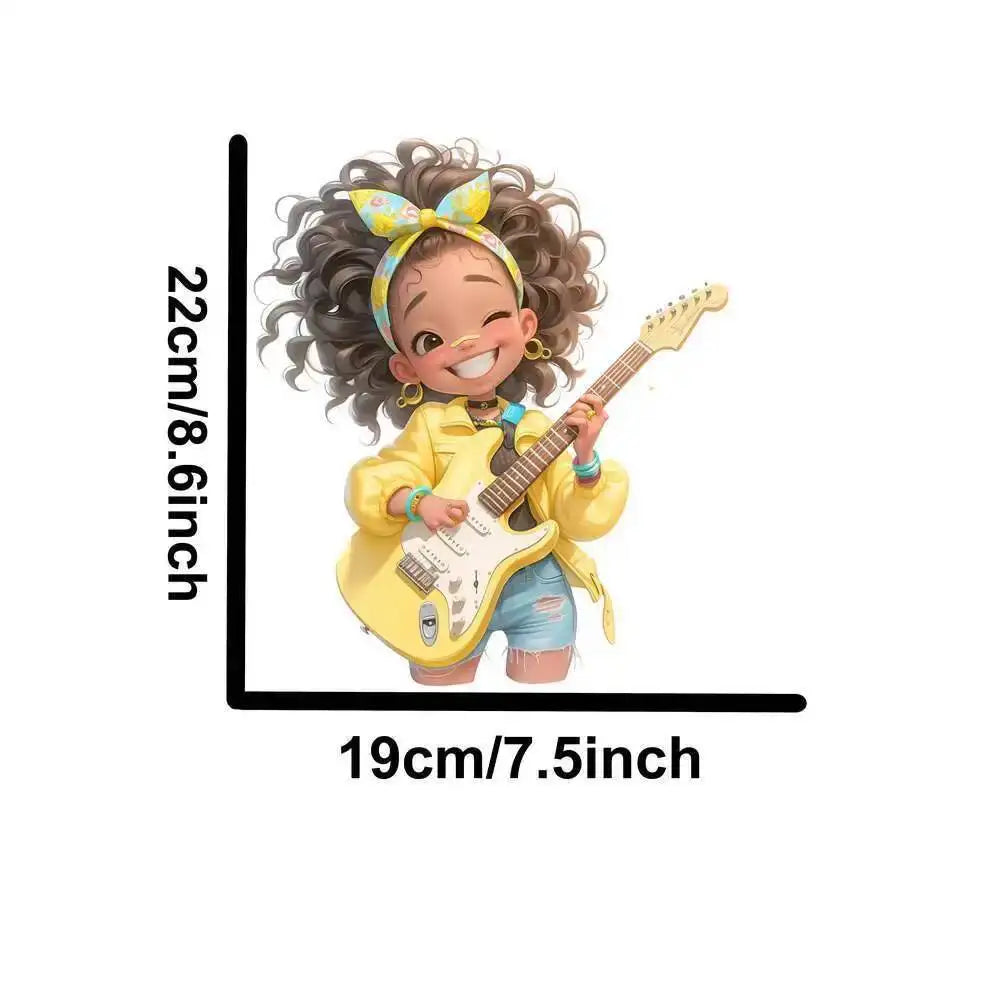 Yellow Guitar Music Girl Heat Transfer Patches For Clothing DIY A-Level Washable T-shirts Iron-on Thermal Stickers