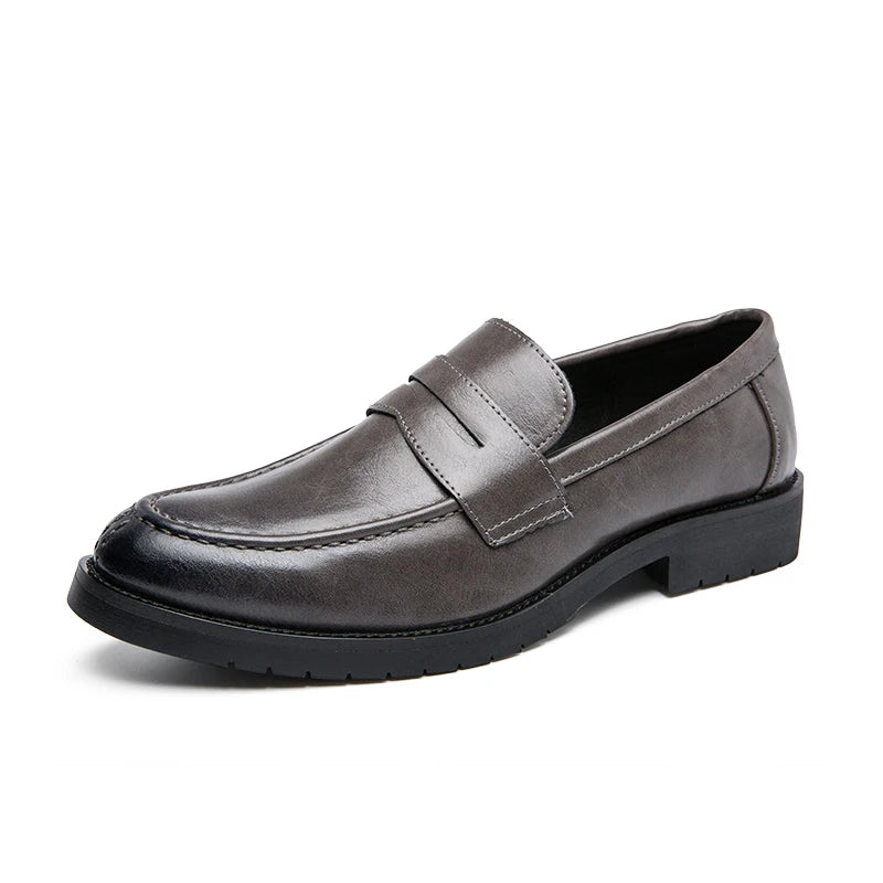 Designer Brand Men's Leather Casual Shoes Versatile for Commuting Work Loafers for Men's Business Flat Shoes Trendy Gray