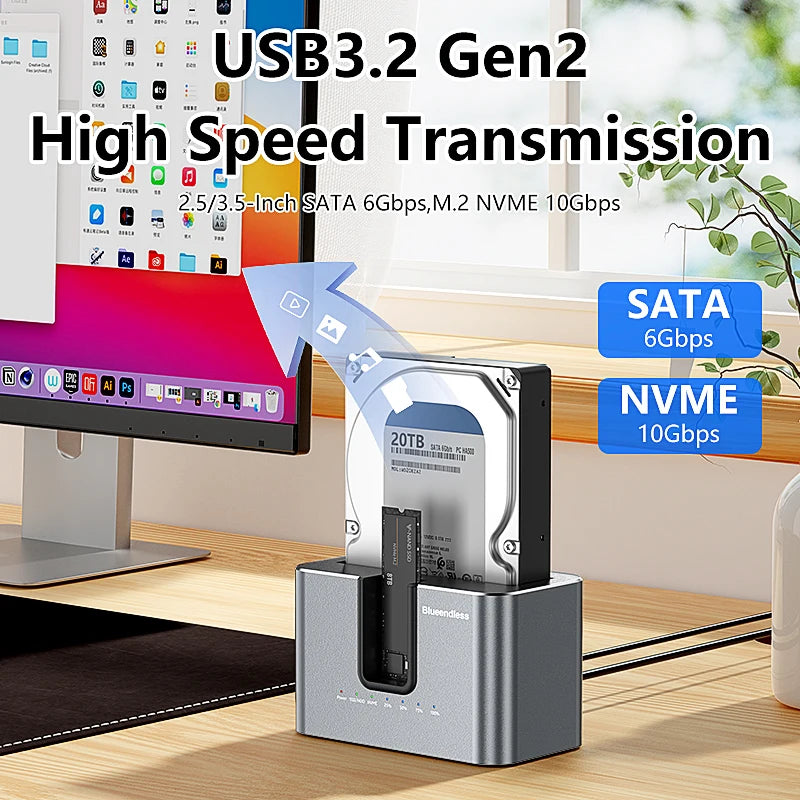 Blueendless offline Clone Function M.2 NVME to SATA 2.5 3.5 2.5/3.5 Inch SSD HDD Duplicator Docking Station Enclosure Adapter