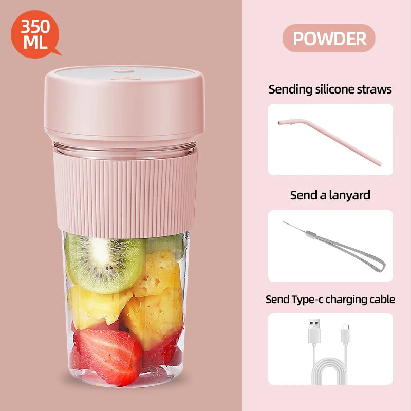 Portable Blender Electric Juicer Cup Large Capacity USB Rechargeable Mini Smoothie Maker 6 Blades Ice Crusher for Shakes Travel