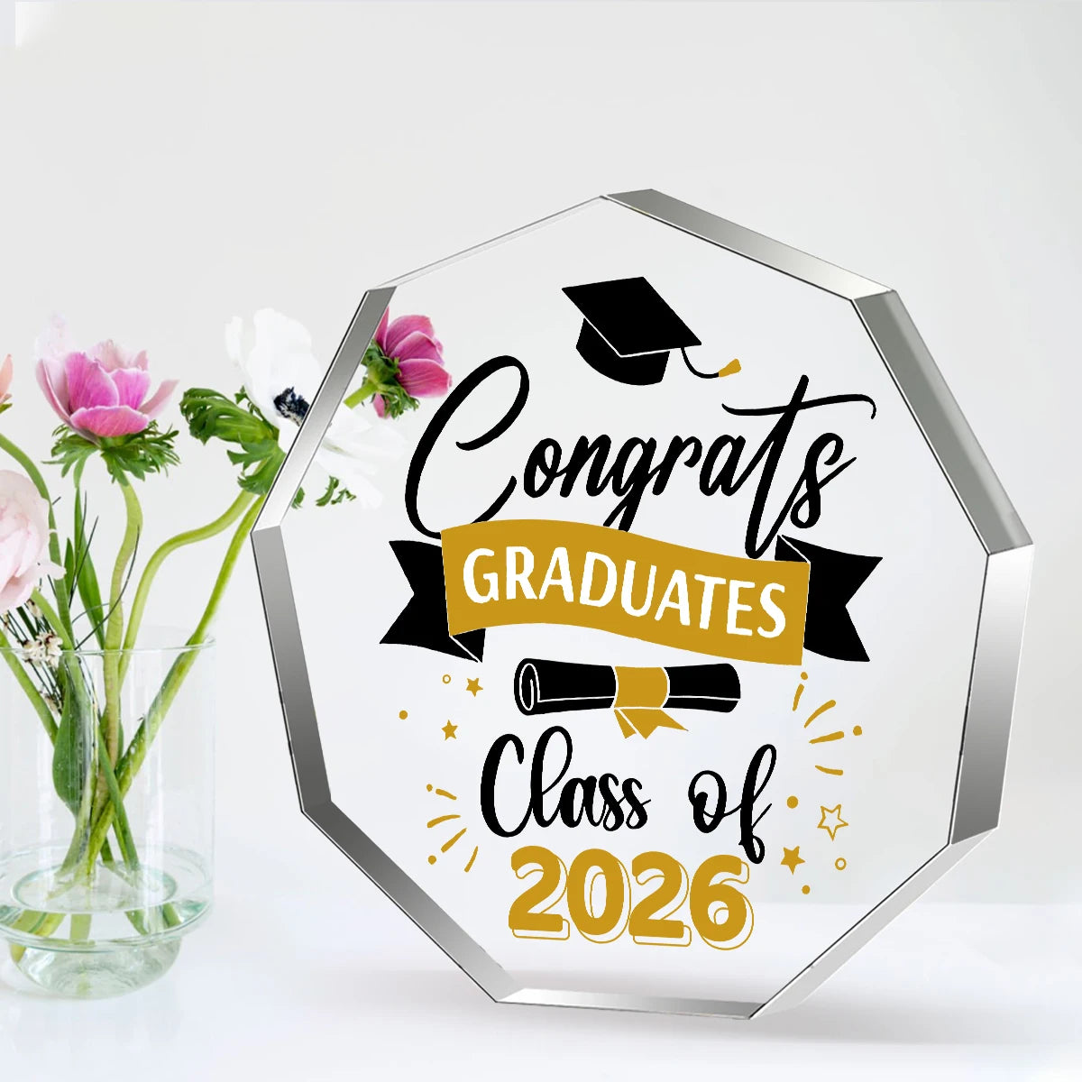 2026 Graduation Keepsake-Acrylic Desk Ornament for College & High School Grads,No Batteries Required,Feather-Free Party Supplies