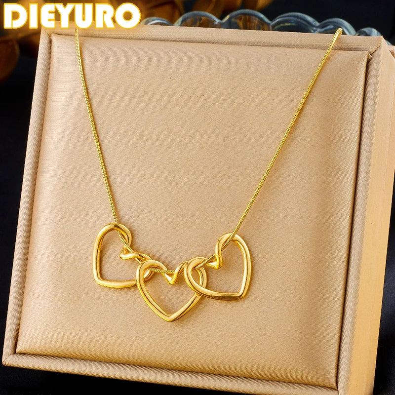 DIEYURO 316 Stainless Steel Golden Minimalist Heart Necklace For Women Fashion Trend Girl Jewelry Valentine's Day Gift Joyas