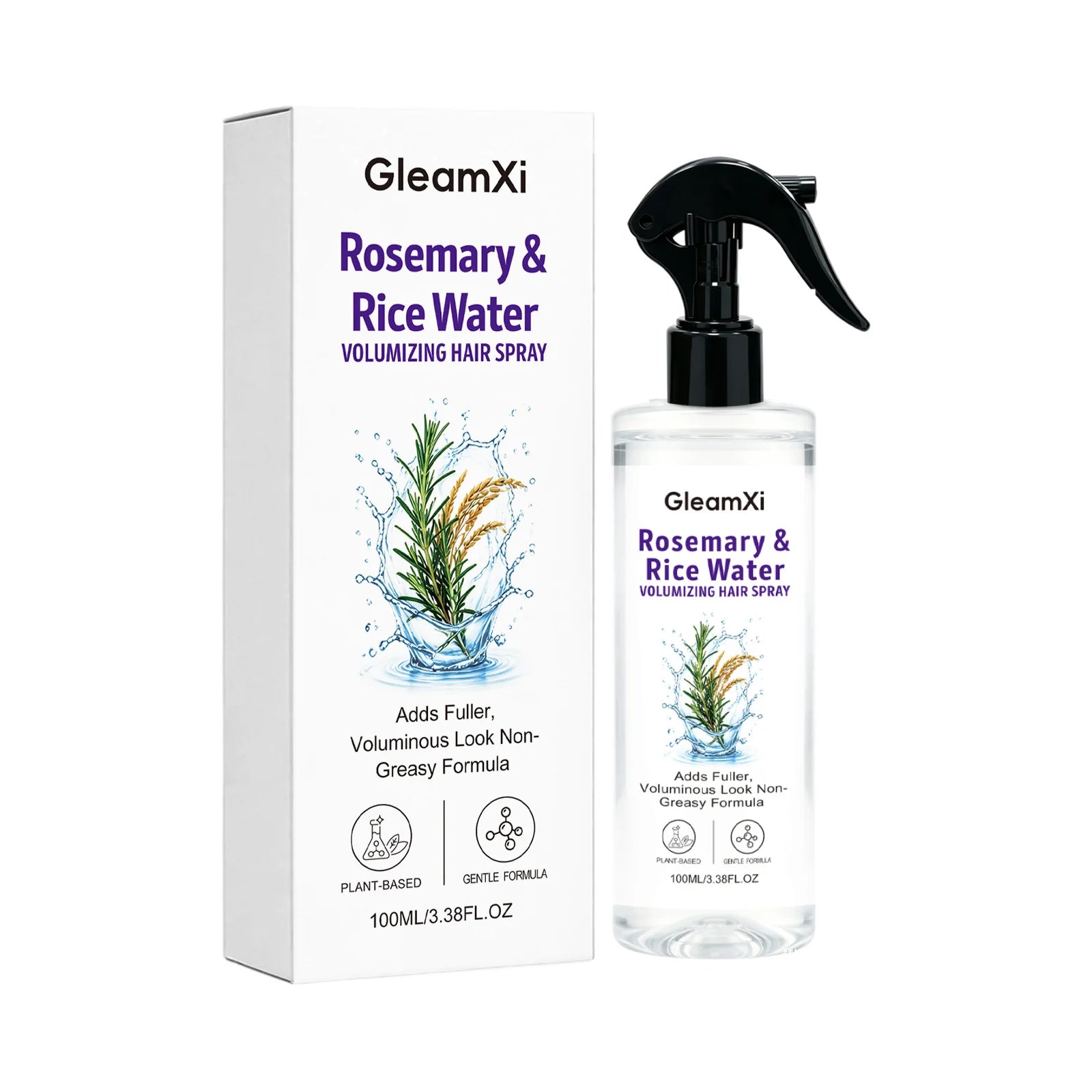 Rice Water Hair Volumizing Spray Rosemary Extract Fuller Look Mist Plant Based Non Greasy Fine Thin Hair Care