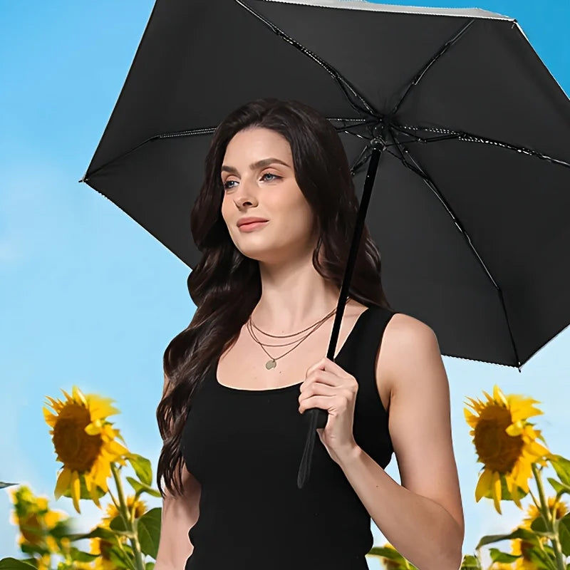 Small sun umbrella with protective cover, compact and ultra portable folding umbrella, with 6 reinforced ribs