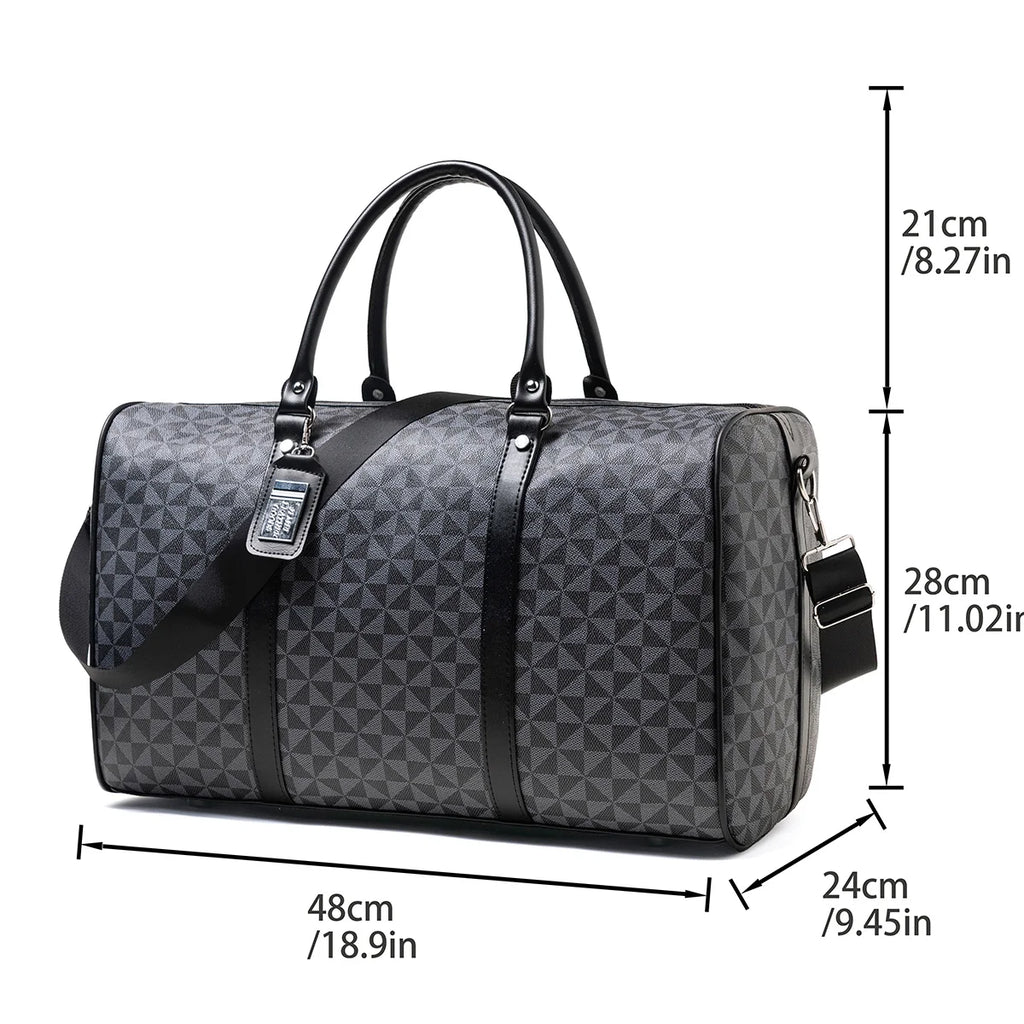Black Large-Capacity Men's Zipper Travel Bag, with Dual Handles and Wide Shoulder Strap for Cross-Body Wear, Suitable for Travel, Business Trips, Gym Use, Suitable for All Seasons, Practical and Versatile, Can Be Carried on t