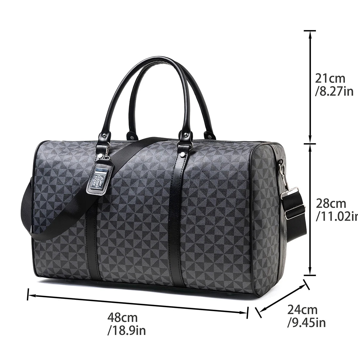 Black Large-Capacity Men's Zipper Travel Bag, with Dual Handles and Wide Shoulder Strap for Cross-Body Wear, Suitable for Travel, Business Trips, Gym Use, Suitable for All Seasons, Practical and Versatile, Can Be Carried on t