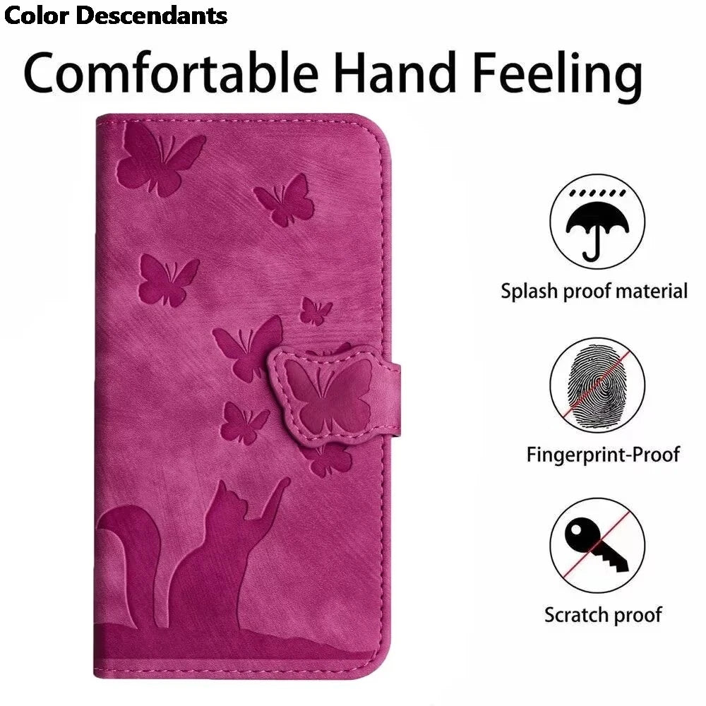Flip Wallet Funda Butterfly Cat Holster Phone Case For Poco C65 C75 M3 M6 X3 X5 Pro NFC 4G Book Cover